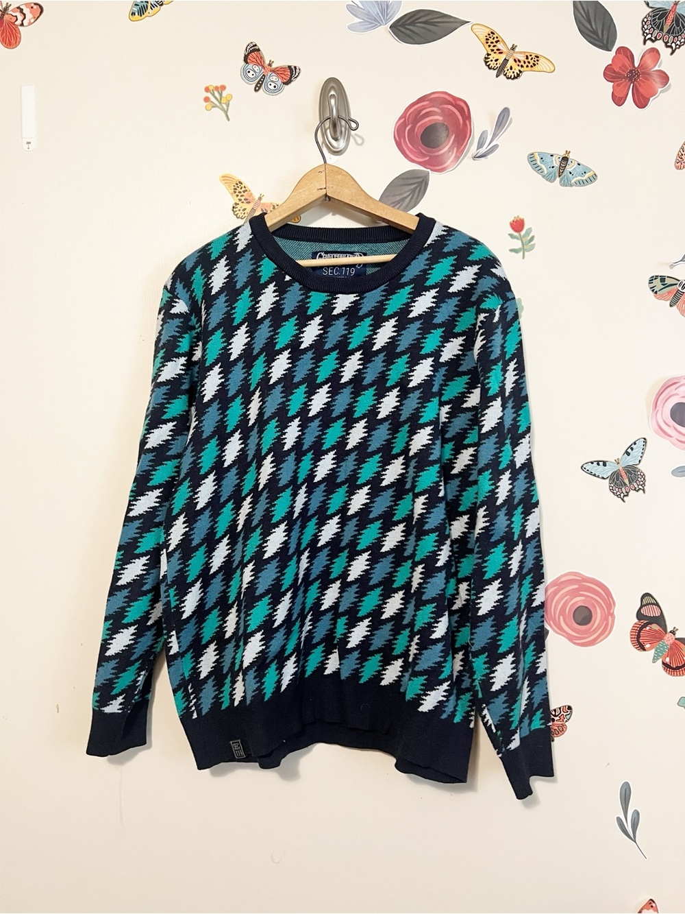 Grateful Dead Teal, Navy & White Lightning Bolt Crewneck Sweater